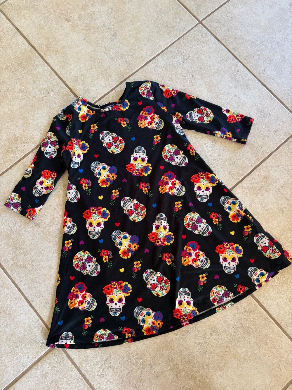 Amy Byer Black Sugar Skull Floral Long Sleeve Dress